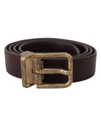 Thumbnail for Dolce & Gabbana Men's Brown Calf Leather Vintage Logo Metal Buckle Belt - 95 cm