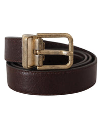 Thumbnail for Dolce & Gabbana Men's Brown Calf Leather Vintage Logo Metal Buckle Belt - 95 cm