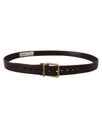Thumbnail for Dolce & Gabbana Men's Brown Calf Leather Vintage Logo Metal Buckle Belt - 95 cm