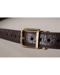 Thumbnail for Dolce & Gabbana Men's Brown Calf Leather Vintage Logo Metal Buckle Belt - 95 cm