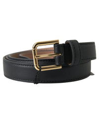 Thumbnail for Dolce & Gabbana Men's Black Leather Gold Tone Metal Buckle Belt - 100 cm