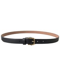 Thumbnail for Dolce & Gabbana Men's Black Leather Gold Tone Metal Buckle Belt - 100 cm