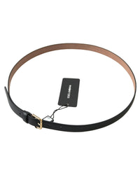 Thumbnail for Dolce & Gabbana Men's Black Leather Gold Tone Metal Buckle Belt - 100 cm