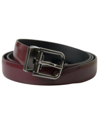 Thumbnail for Dolce & Gabbana Men's Bordeaux Leather Silver Metal Buckle Belt - 90 cm