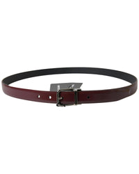 Thumbnail for Dolce & Gabbana Men's Bordeaux Leather Silver Metal Buckle Belt - 90 cm