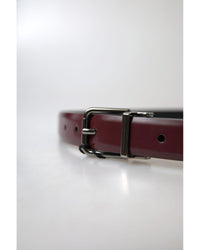 Thumbnail for Dolce & Gabbana Men's Bordeaux Leather Silver Metal Buckle Belt - 90 cm