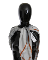 Thumbnail for Costume National Women's Gray Orange Silk Floral Foulard Wrap Scarf - One Size