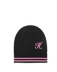 Thumbnail for Monogrammed Cashmere Beanie with Contrasting Letter Stripe - One Size
