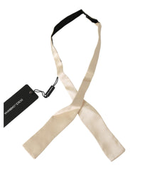 Thumbnail for 100% Authentic Dolce & Gabbana Bowtie Beige Silk Adjustable Strap One Size Men