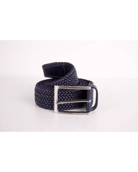 Thumbnail for Denim Blue Fabric Belt with Engraved Logo Buckle - Made in Italy 95 cm Men