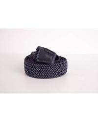 Thumbnail for Denim Blue Fabric Belt with Engraved Logo Buckle - Made in Italy 95 cm Men