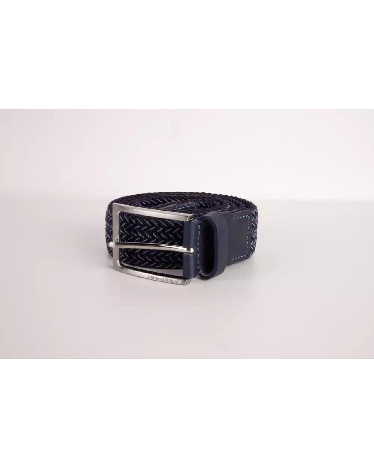 Denim Blue Fabric Belt with Engraved Logo Buckle - Made in Italy 95 cm Men