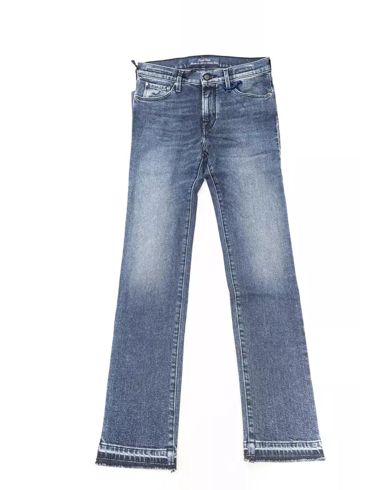 Logo Embroidered Slim Jeans with Fringed Bottom"

or 

"Fringed Slim Jeans with Logo Embroidery W29 US Women