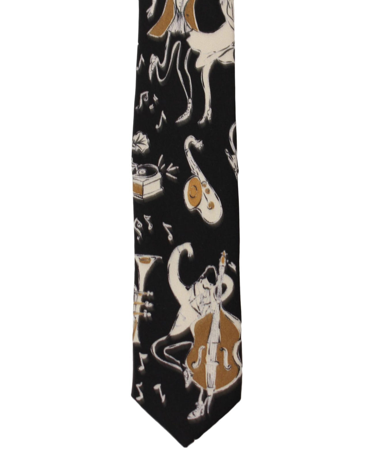 Authentic Dolce & Gabbana Silk Neck Tie - Black Gold Music Instrument Print One Size Men