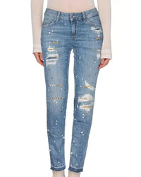 Thumbnail for Denim Jeans with Beaded Front and Worn Effect W28 US Women