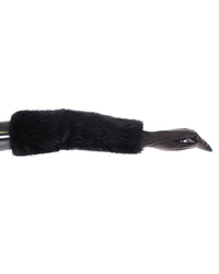 Thumbnail for Luxury Dolce & Gabbana Black Fur and Leather Gloves 7.5 Women