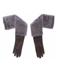 Thumbnail for Gray Mink Fur and Lamb Leather Suede Elbow Gloves 7.5 Women