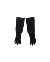 Thumbnail for Luxury Black Wool Lace and Xiangao Lamb Fur Gloves 7.5 Women