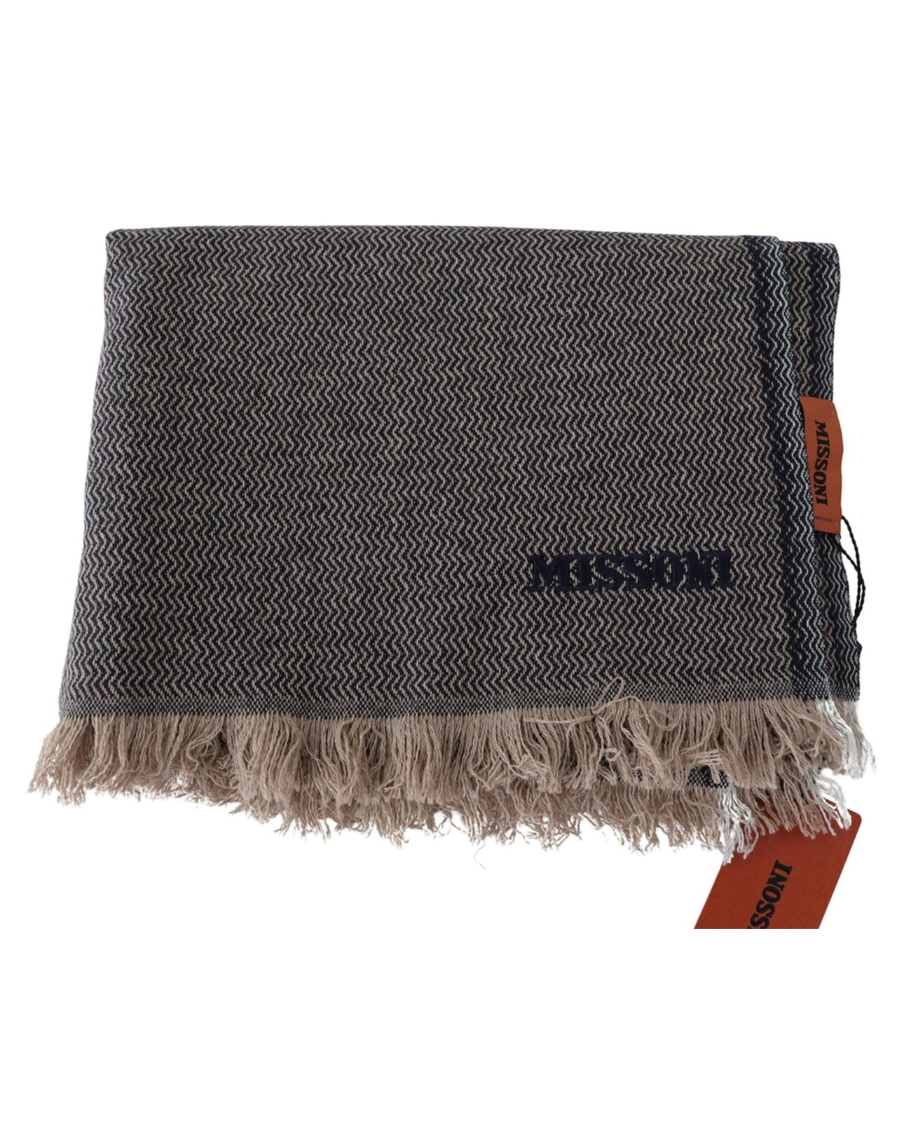 Missoni Cashmere Scarf with Zigzag Pattern and Logo Embroidery One Size Men