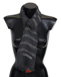 Thumbnail for Missoni Men's Gray Striped Wool Unisex Neck Wrap Fringes Scarf - One Size