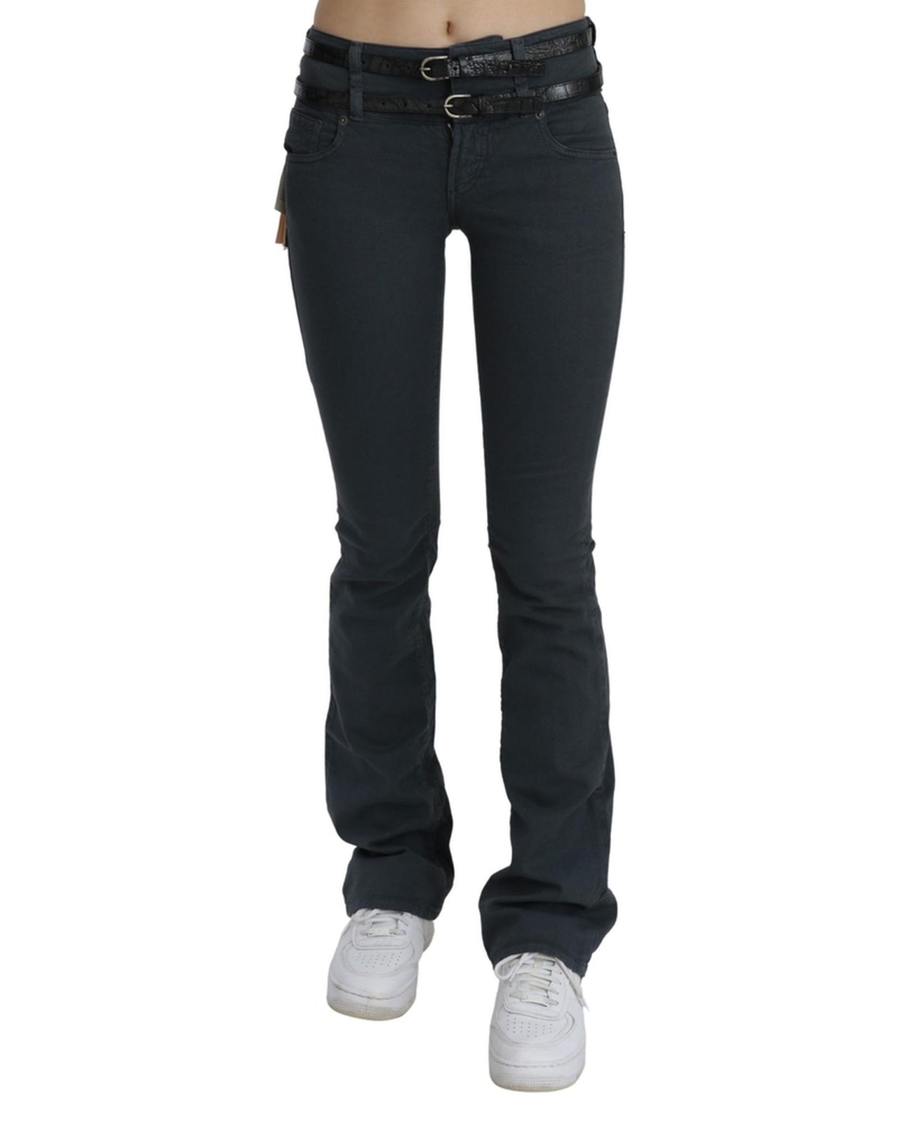 Mid Waist Slim Flared Denim Trouser with Logo Details W25 US Women