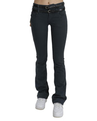 Thumbnail for Mid Waist Slim Flared Denim Trouser with Logo Details W25 US Women