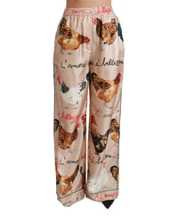 Thumbnail for Gorgeous Dolce & Gabbana Silk Pants with Hen Chicken Print 42 IT Women