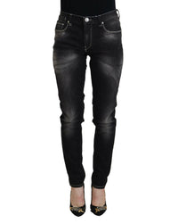 Thumbnail for Tapered Mid Waist Black Washed Denim Jeans with Logo Details W26 US Women