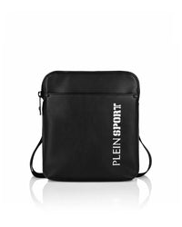 Thumbnail for Faux Leather Shoulder Bag with Contrasting Brand Logo and Zipper Closure One Size Men