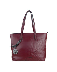 Thumbnail for Burgundy Eco-Leather Shopping Bag with Chain Detail One Size Women