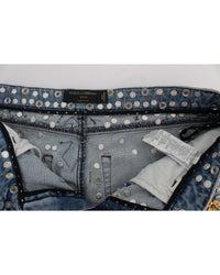 Thumbnail for Blue Wash Crystal Heart Roses Embellished Enchanted Sicily Boyfriend Fit Jeans 38 IT Women