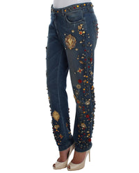 Thumbnail for Enchanted Sicily Crystal Heart Roses Boyfriend Fit Jeans 40 IT Women