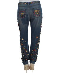 Thumbnail for Enchanted Sicily Crystal Heart Roses Boyfriend Fit Jeans 40 IT Women