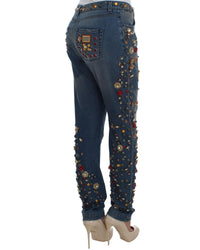 Thumbnail for Enchanted Sicily Crystal Heart Roses Boyfriend Fit Jeans 40 IT Women