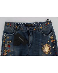 Thumbnail for Enchanted Sicily Crystal Heart Roses Boyfriend Fit Jeans 40 IT Women