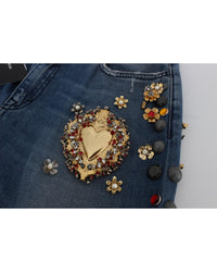 Thumbnail for Enchanted Sicily Crystal Heart Roses Boyfriend Fit Jeans 40 IT Women