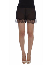 Thumbnail for Black Floral Lace Silk Stretch Sleep Shorts 2 IT Women