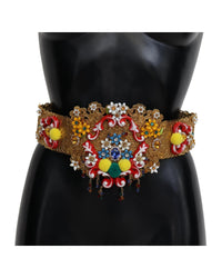 Thumbnail for Floral Crystal Embellished Wide Waist Belt 42 IT Women