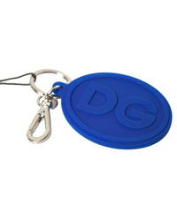 Thumbnail for Dolce & Gabbana Women's Blue Rubber DG Logo Silver Brass Metal Keyring Keychain - One Size