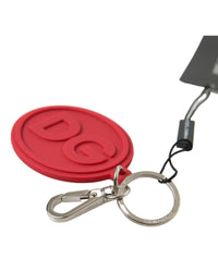 Thumbnail for Dolce & Gabbana Women's Red Rubber DG Logo Silver Brass Metal Keyring Keychain - One Size