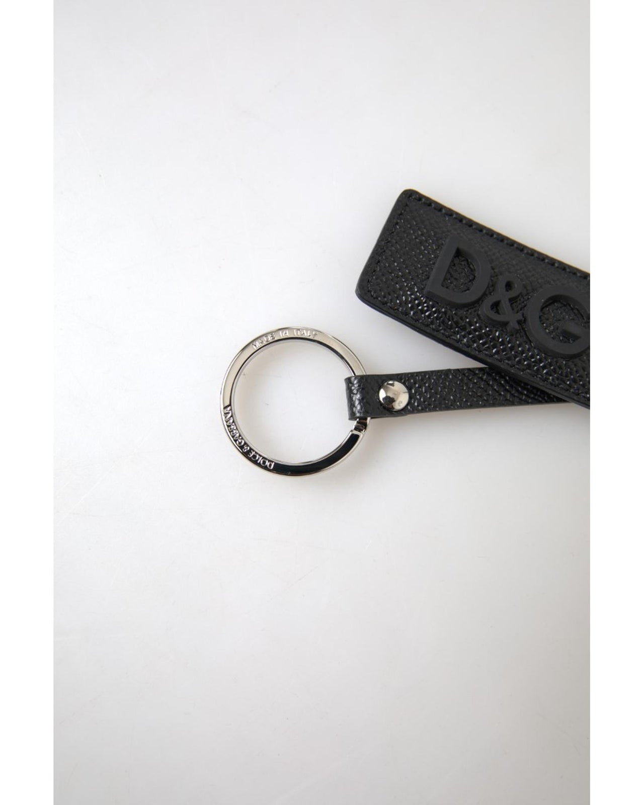 Dolce & Gabbana Men's Black DG Logo Leather Silver Metal Keychain - One Size