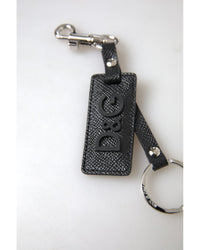 Thumbnail for Dolce & Gabbana Men's Black DG Logo Leather Silver Metal Keychain - One Size