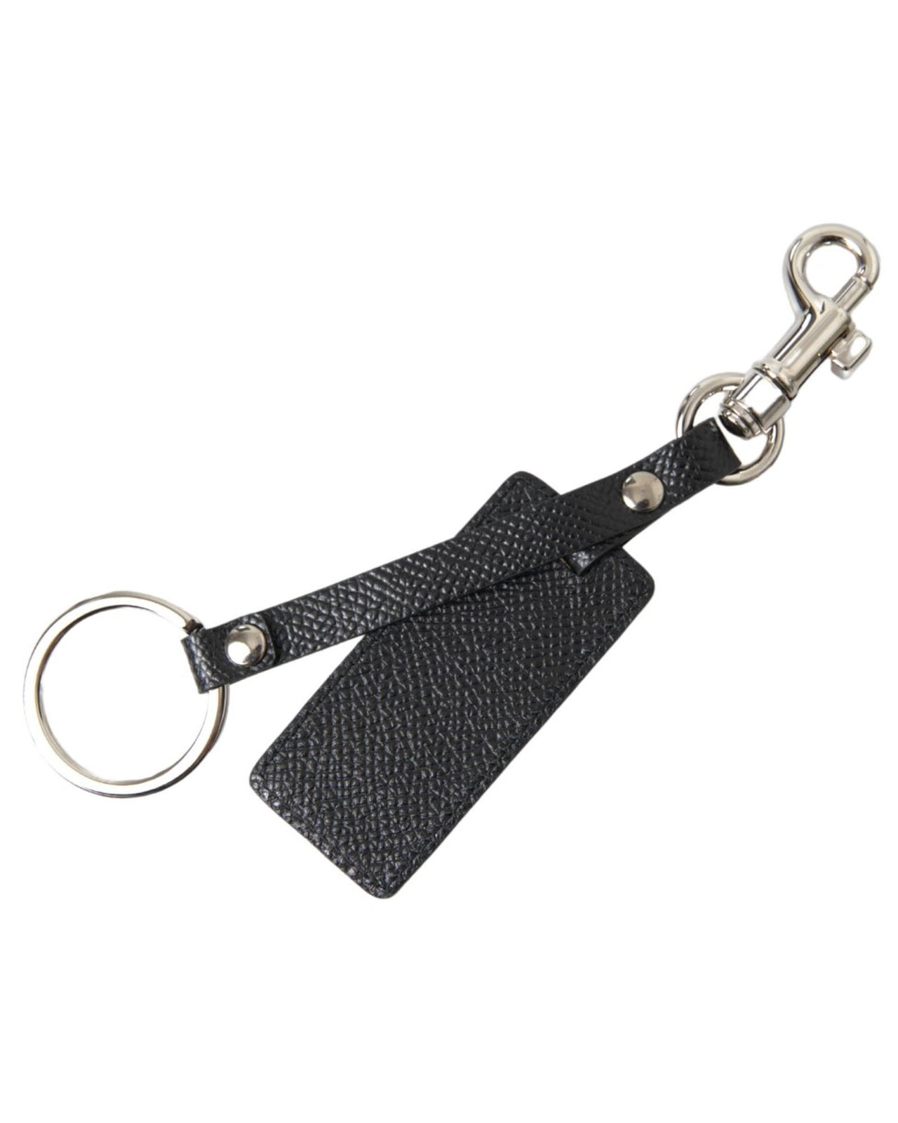 Dolce & Gabbana Men's Black DG Logo Leather Silver Metal Keychain - One Size