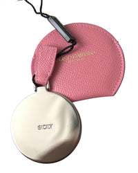 Thumbnail for Dolce & Gabbana Women's Pink Calfskin Leather Round Logo Print Hand Mirror Holder - One Size
