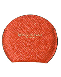 Thumbnail for Dolce & Gabbana Women's Orange Calfskin Leather Round Logo Hand Mirror Holder - One Size