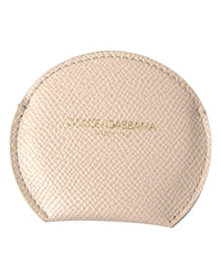 Thumbnail for Dolce & Gabbana Women's Beige Calfskin Leather Round Logo Hand Mirror Holder - One Size
