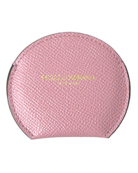 Thumbnail for Dolce & Gabbana Women's Pink Calfskin Leather Round Logo Print Hand Mirror Holder - One Size
