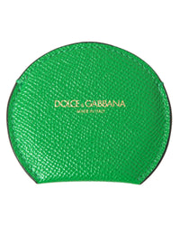 Thumbnail for Dolce & Gabbana Women's Green Calfskin Leather Round Logo Hand Mirror Holder - One Size