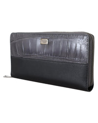 Thumbnail for Textured Zip-Around Wallet with Logo Plaque and Internal Compartments One Size Men