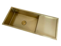 Thumbnail for 2024 Brushed brass gold single long bowl drainer stainless steel 304 kitchen sink